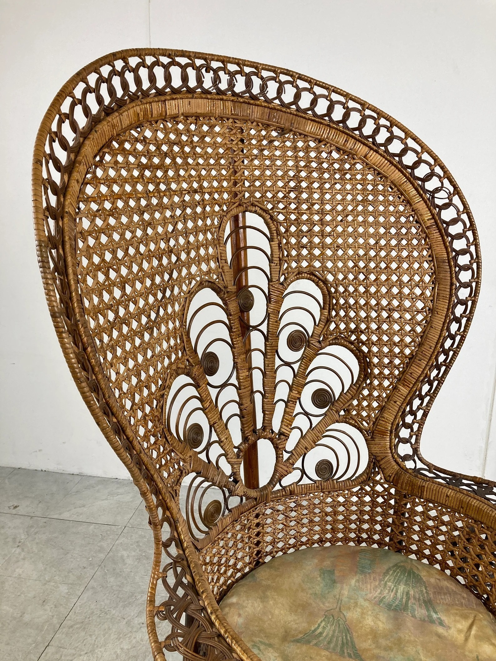 Vintage wicker peacock chair mid century modern lounge chair rattan chair from Vietnam