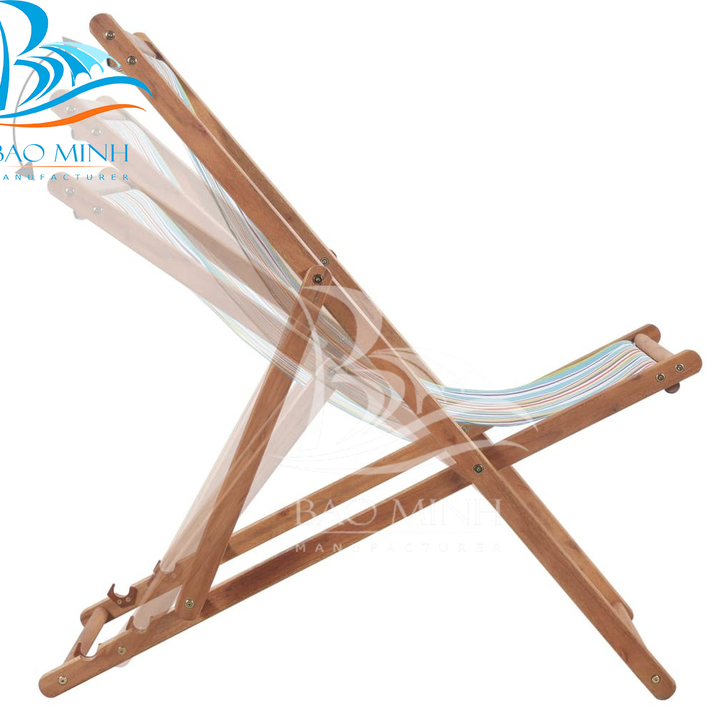 Folding Beach Deck Chair Fabric and Wooden Frame