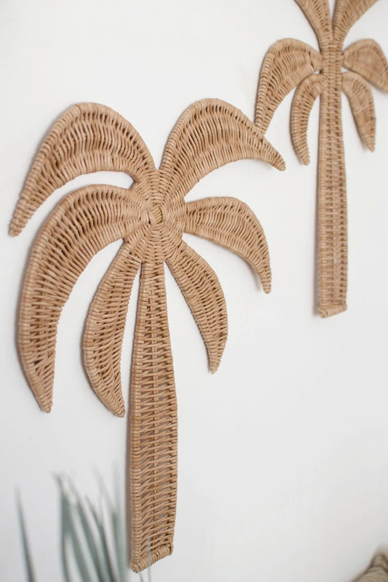 Coastal Wall Decor Palm Tree Wall Hanging Set of 2 Wicker palm tree  Nursery wall hanging