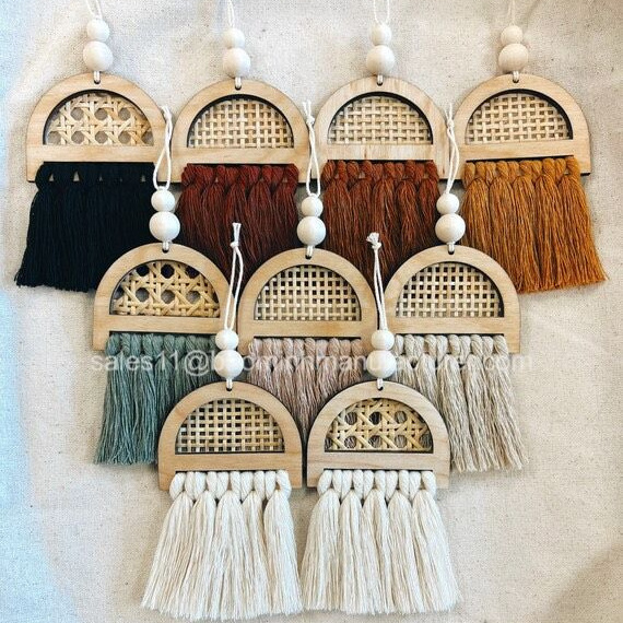 HOT TRENDS! Woven Arch Cane Webbing Macrame Half Moon Wall Hanging Ornaments Home Decoration