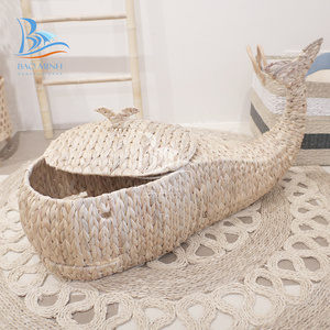 Whale shaped wicker water hyacinth storage baskets from Vietnam