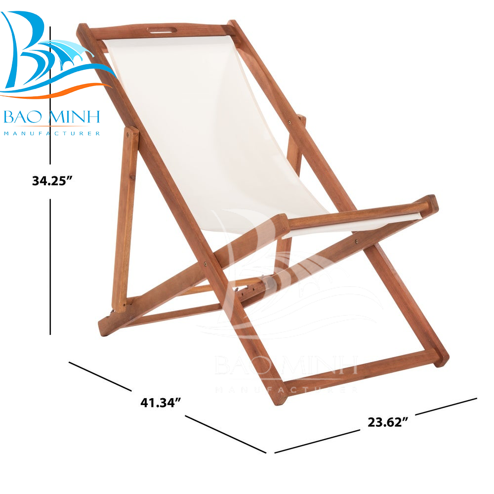 Folding Beach Deck Chair Fabric and Wooden Frame