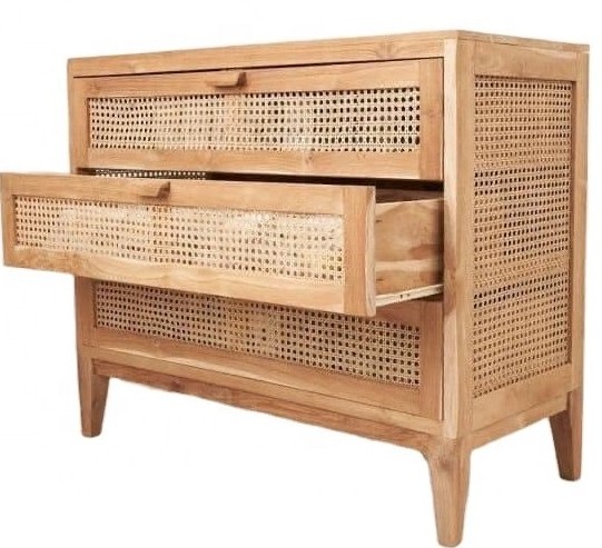 Hot Trend Wooden Rattan Cane Webbing Cabinet For Vintage Home Look