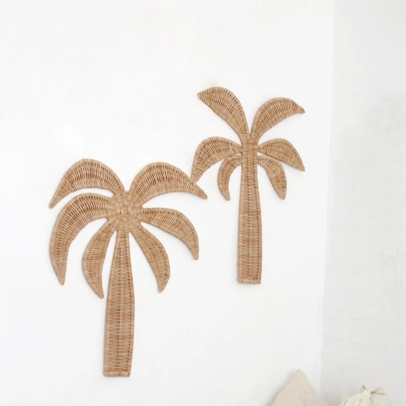 Coastal Wall Decor Palm Tree Wall Hanging Set of 2 Wicker palm tree  Nursery wall hanging