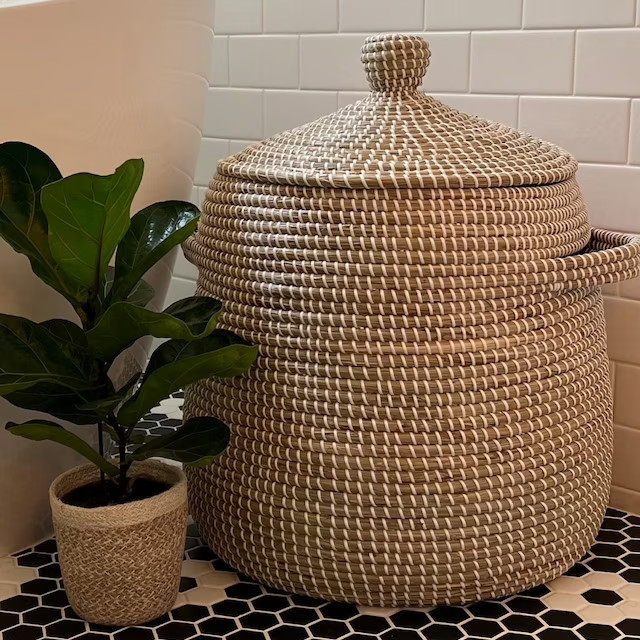 PRE-BLACK FRIDAY! Wicker Coiled Seagrass Storage Basket & Laundry Hamper with Lid and Handles