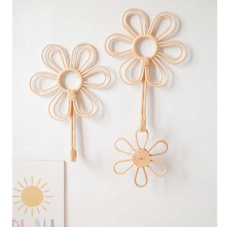 Hand Woven Rattan Rattan Flower Wall Hook Decorations for Home Boho Decor Wholesale Price From Manufacturer