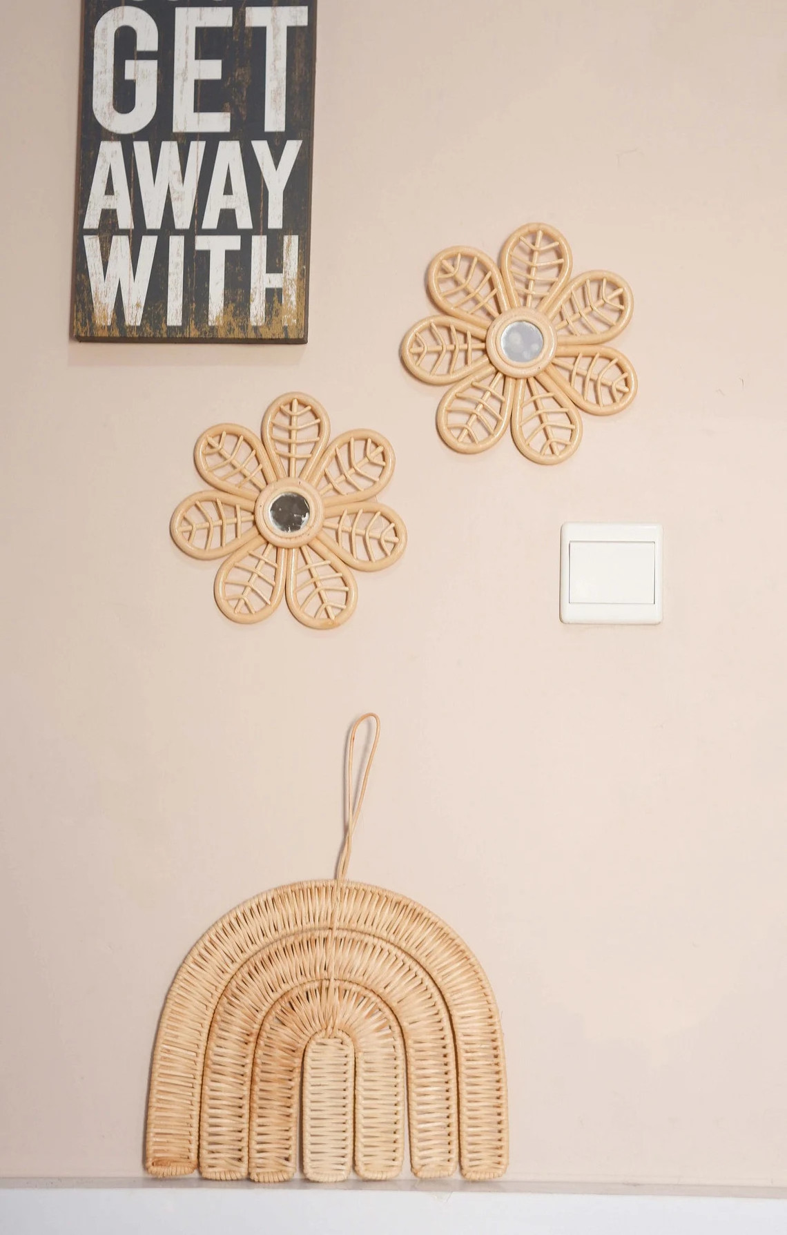 Rattan Flower Wall Decor Set Daisy Rattan Wall Decor Rattan Flower Nursery Decoration handmade from Vietnam