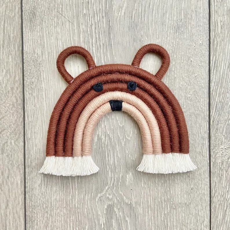 Cute Bear Nursery Macrame Rainbow Wall Hanging