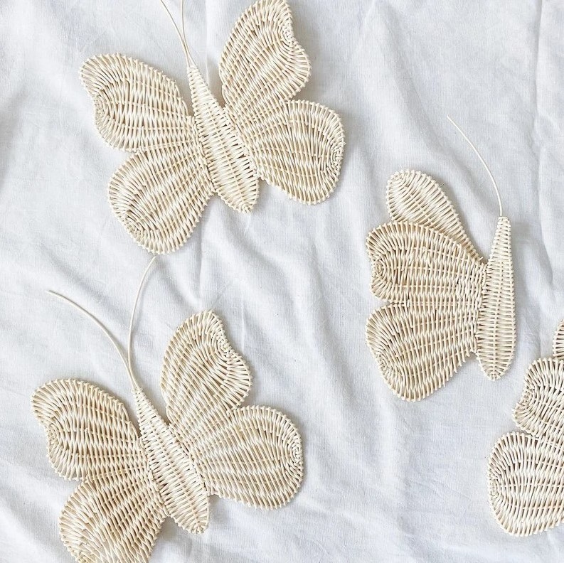 Set of 2 Butterfly Rattan Decorations Butterfly Nursery Decoration Natural Rattan Wicker Wall Decor