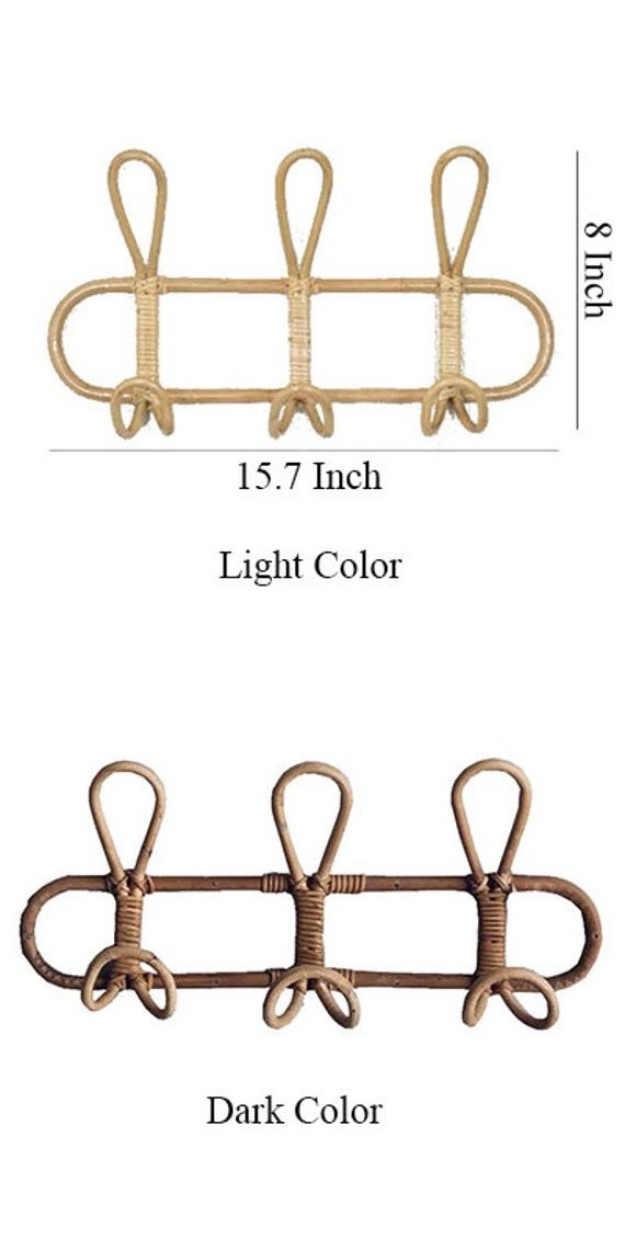 Rustic Rattan Hanging Coat Rack, Wall Hanging Hooks, Rattan shelf