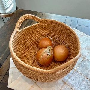 High Quality Rattan woven food storage basket with handle hammock, rattan fruit bowl handmade from Vietnam