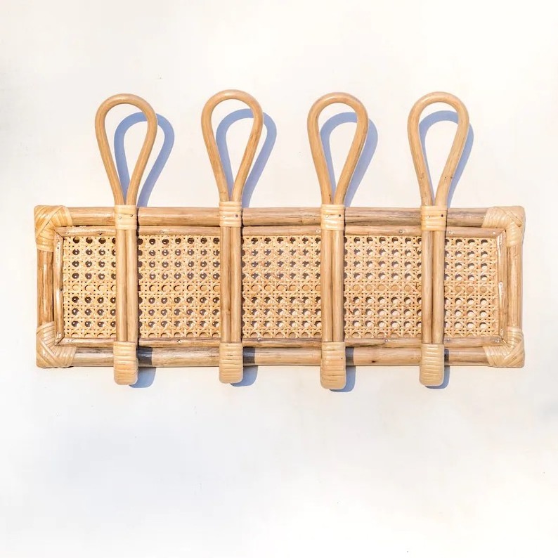 Natural Rattan Peg Rack, Wicker Wall Hook Rack, Coat Rack