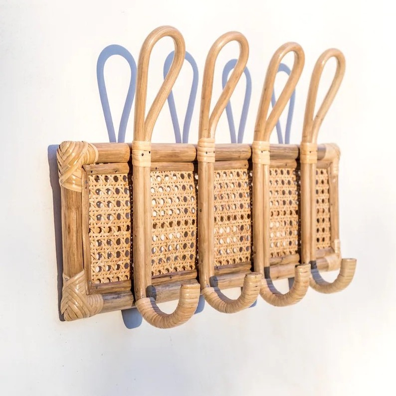 Natural Rattan Peg Rack, Wicker Wall Hook Rack, Coat Rack