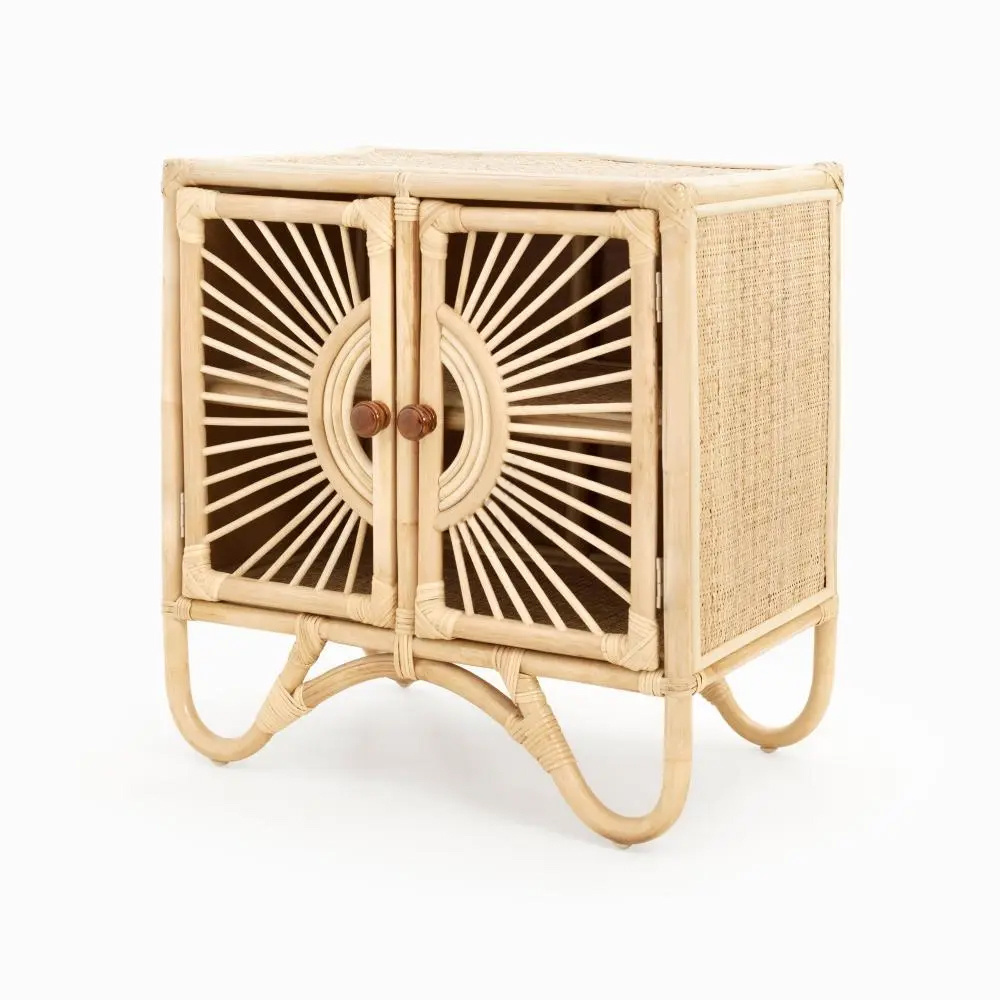 Minimalist Rattan cane storage cabinet with stand and handmade rattan wicker sideboard Vietnam furniture