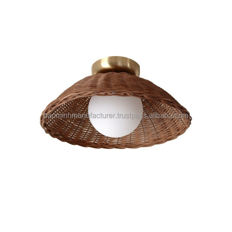 Hand Woven Rattan Bamboo Flush Mount Ceiling Light Pendants Chandeliers For Home Decor Round Shape Wholesale BestSuppliers