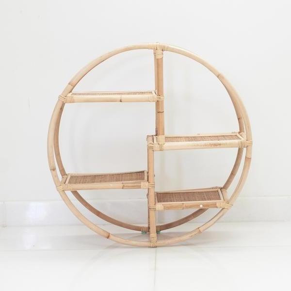 Round rattan wall hanging shelf for decoration