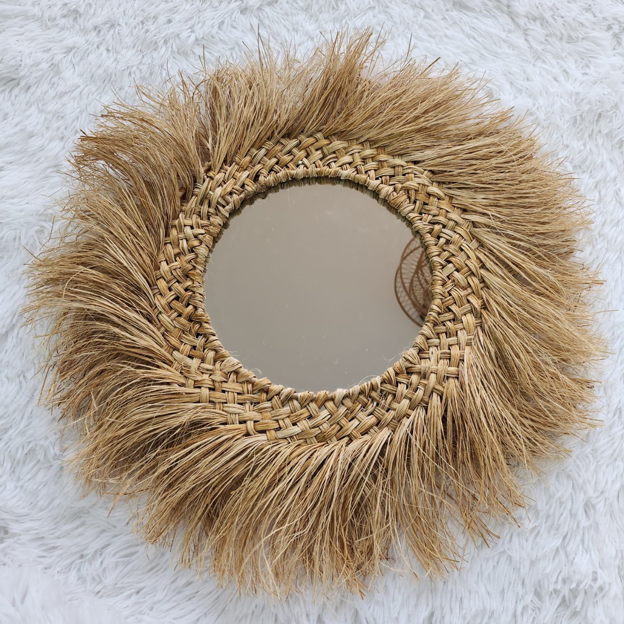 Cheapest! Boho circle straw wall decoration modern home mirror factory price - round wall mirror