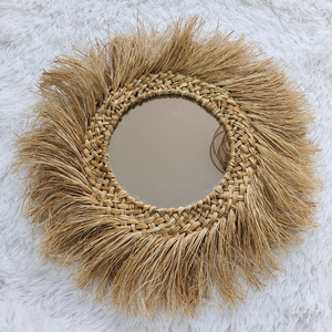 Cheapest! Boho circle straw wall decoration modern home mirror factory price - round wall mirror