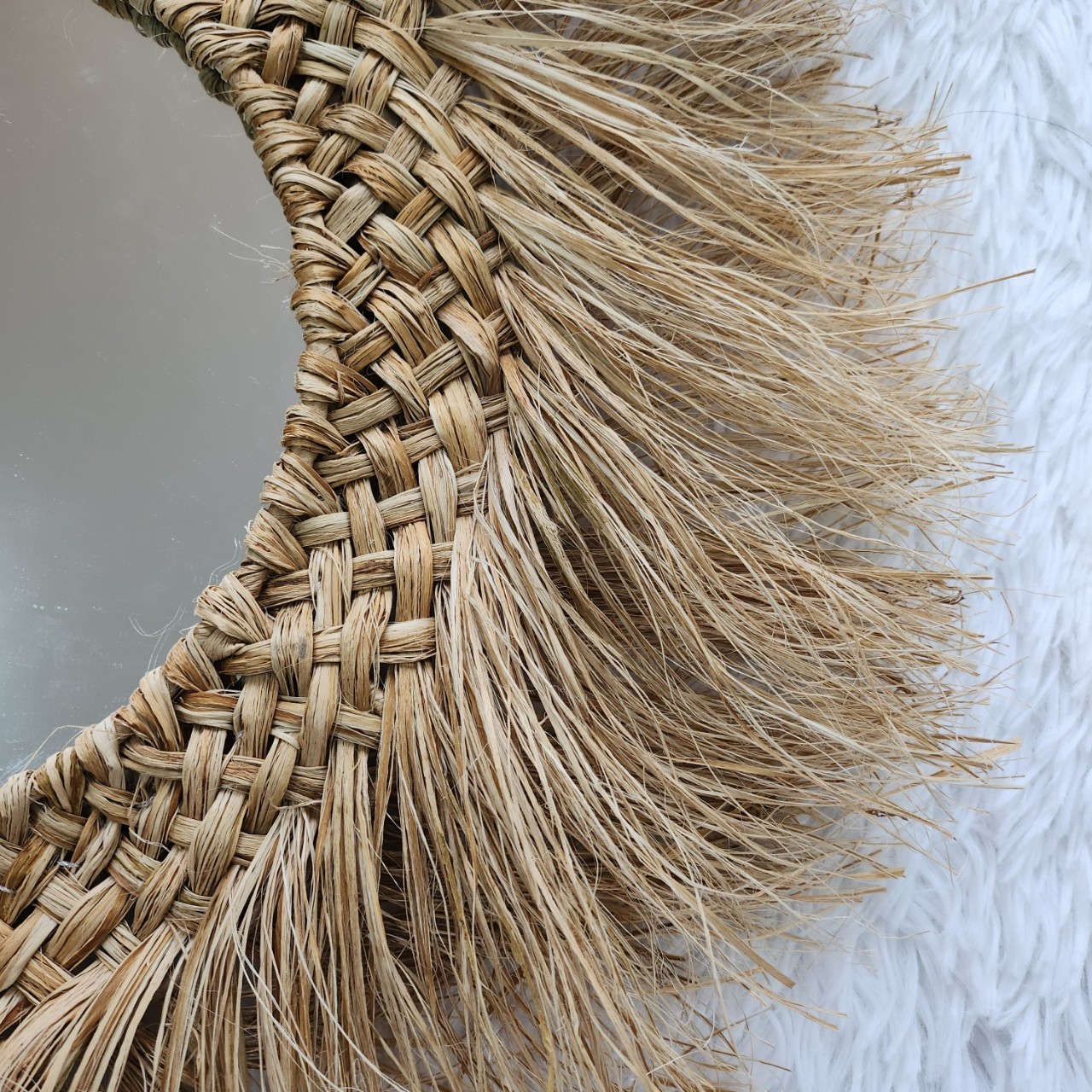 Cheapest! Boho circle straw wall decoration modern home mirror factory price - round wall mirror