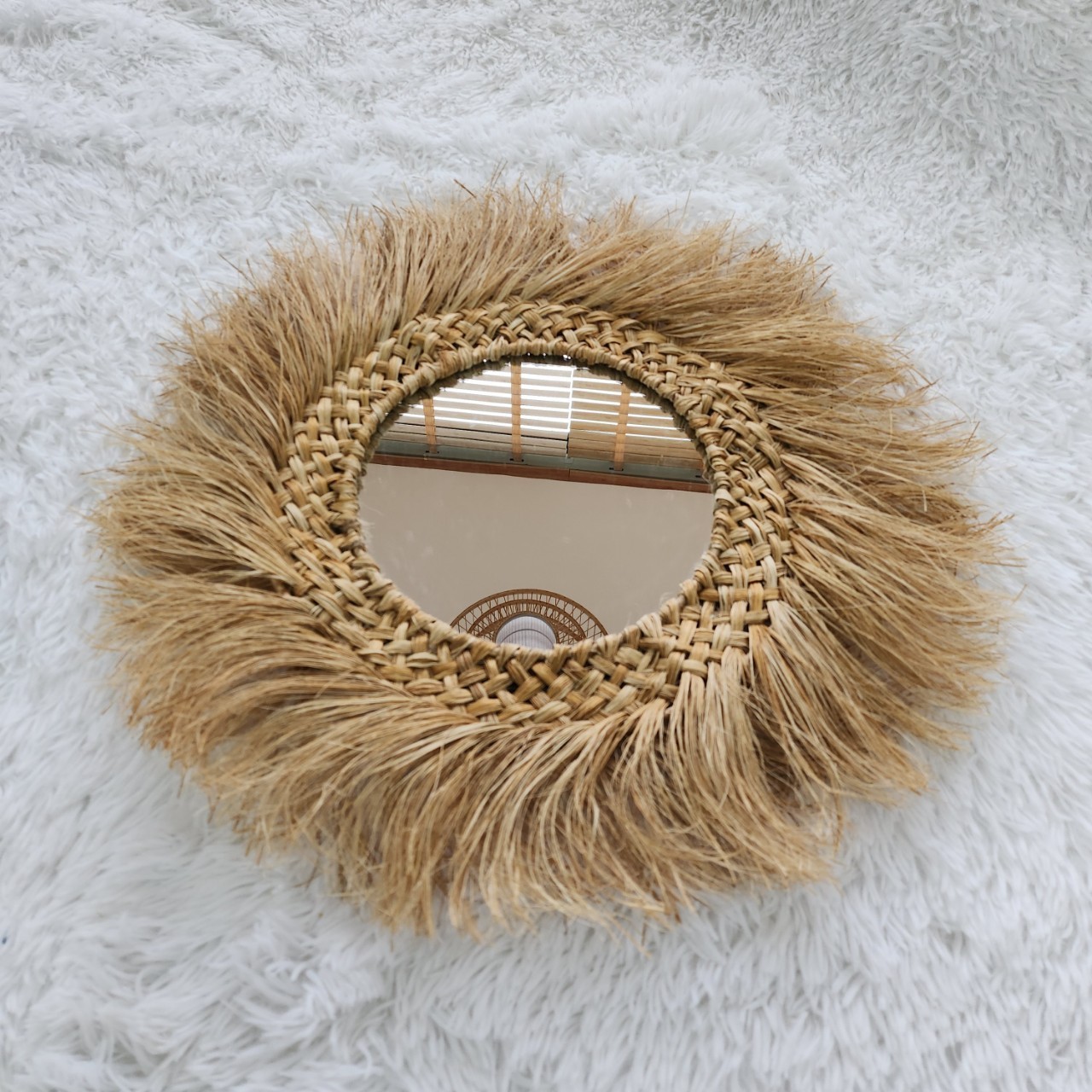 Cheapest! Boho circle straw wall decoration modern home mirror factory price - round wall mirror