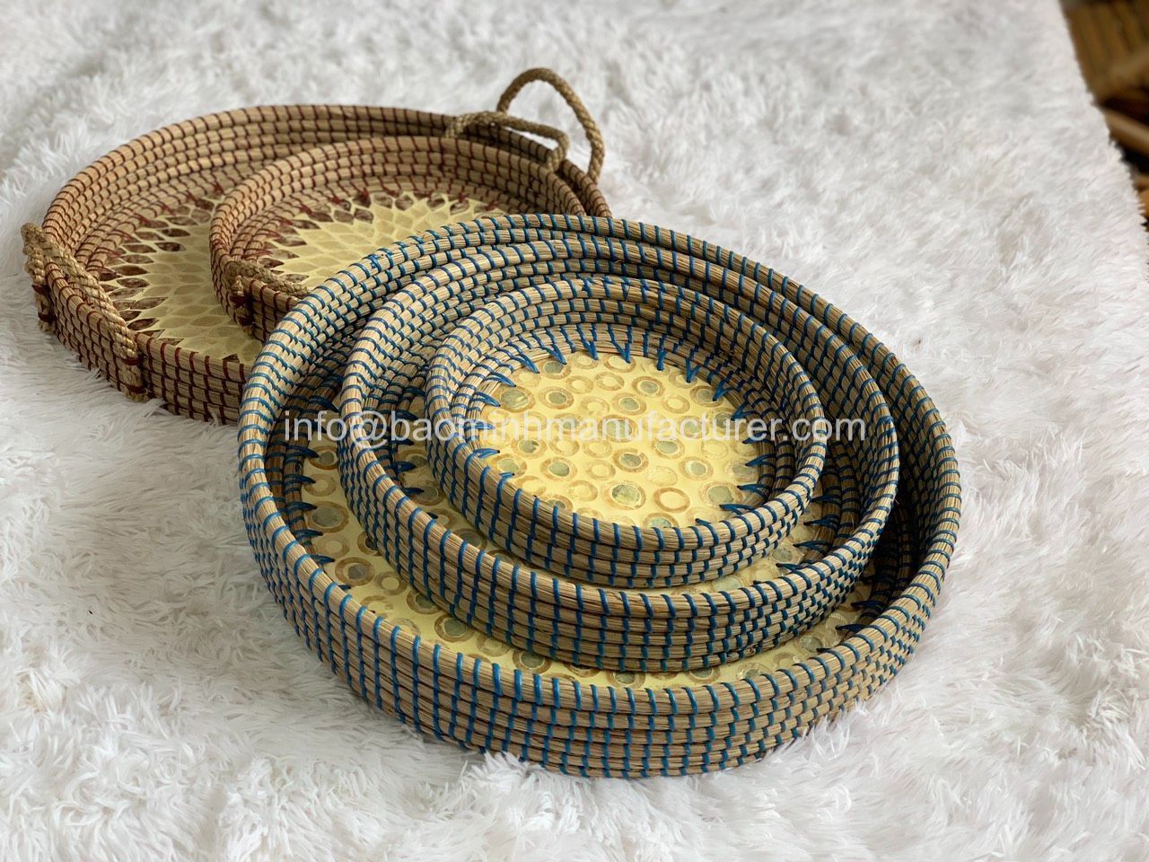 Best Seller 2023 Round Seagrass Serving Tray with Mother of Pearl