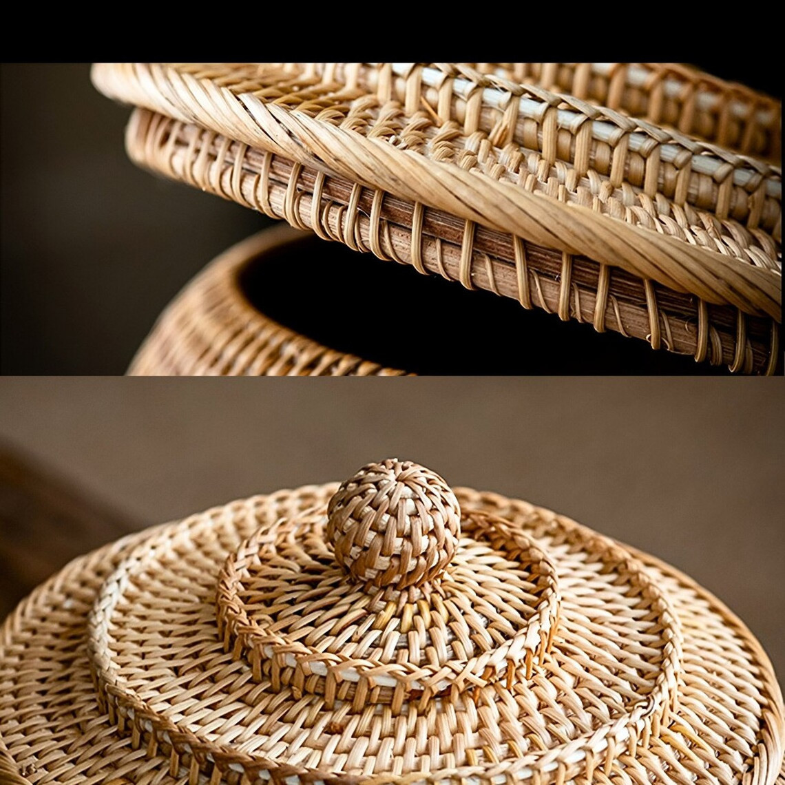 Oval Rattan Basket with Lid Handwoven Fall Living Room Decor Kitchen Basket Storage Shelf Box- Gifts Sustainable Gifts