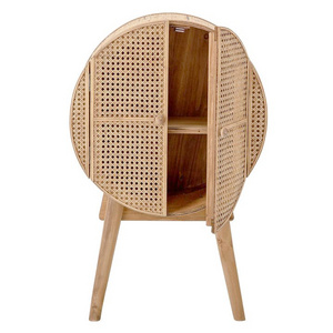 Round Rattan cane cabinet with stand and  wooden handmade rattan sideboard  Vietnam furniture