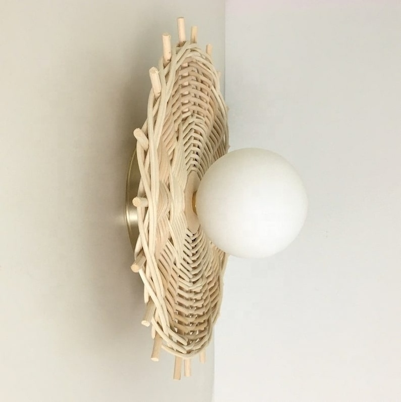 The Minimal Natural Rattan Sconce Globe Wall Pendant/Chandeliers Modern Rustic Home Decoration Wholesale from Manufacturer