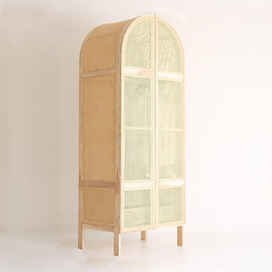 wooden closet and rattan wardrobe with cane webbing door