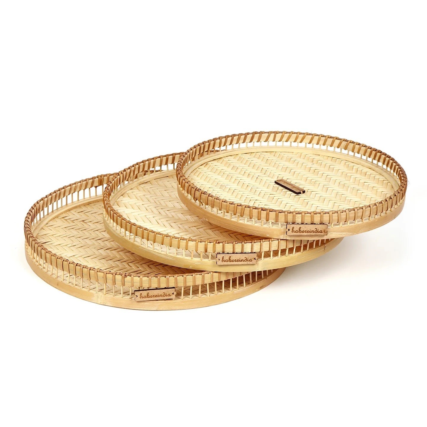 Hand woven round bamboo tray set of 3 from Vietnam