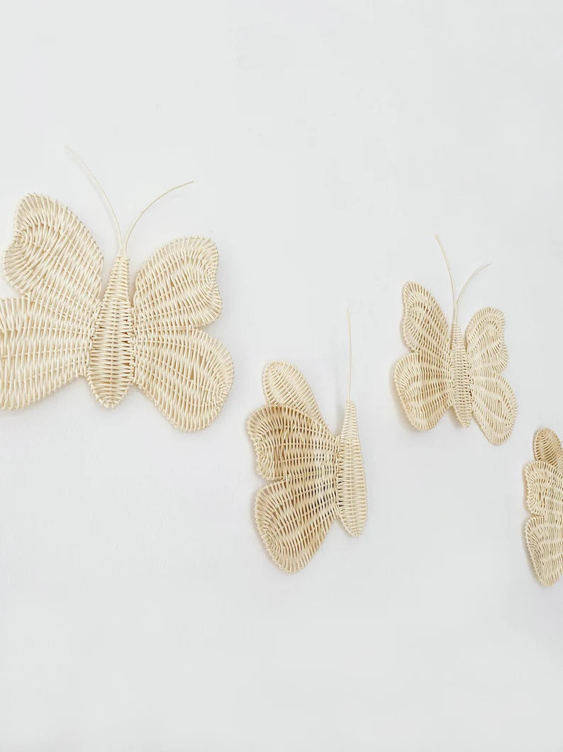 Set of 2 Butterfly Rattan Decorations Butterfly Nursery Decoration Natural Rattan Wicker Wall Decor