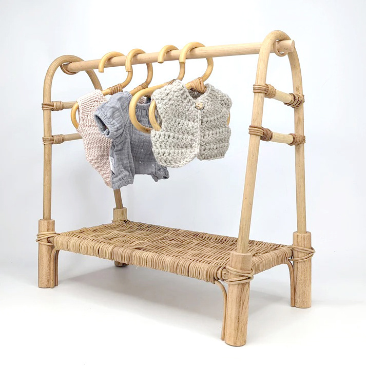 stylish doll rattan standing type kid clothing rack furniture and children's clothes rack extra stand clothes hanging rack