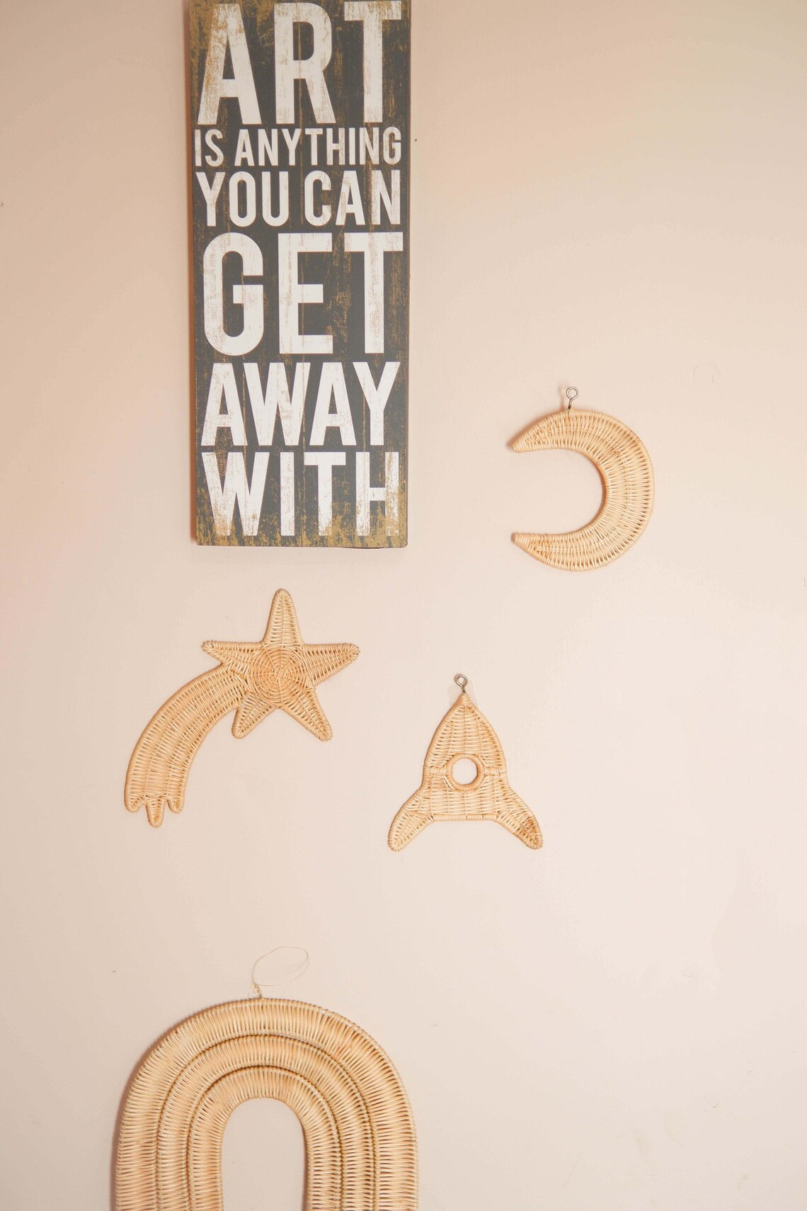 Rattan Nursery Wall Decor Space Theme Nursery Wall Decor Rattan Shooting Star Wall Decal Rattan Moon Nursery Decor