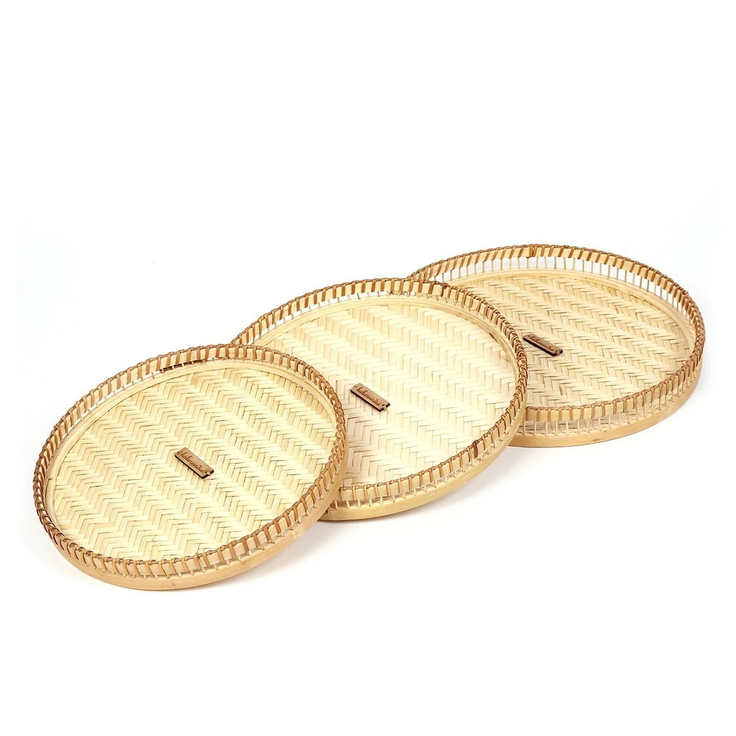 Hand woven round bamboo tray set of 3 from Vietnam