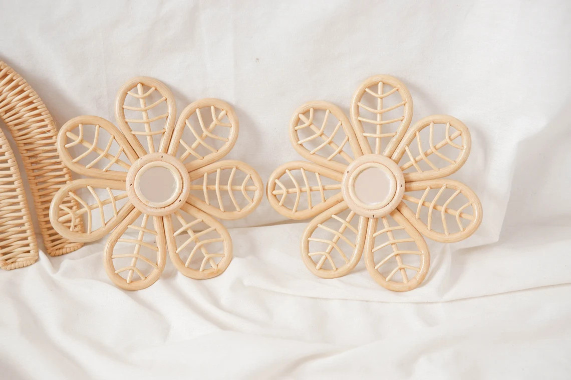 Rattan Flower Wall Decor Set Daisy Rattan Wall Decor Rattan Flower Nursery Decoration handmade from Vietnam