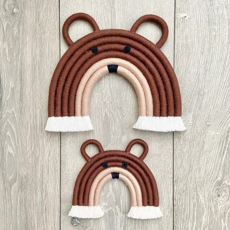 Cute Bear Nursery Macrame Rainbow Wall Hanging