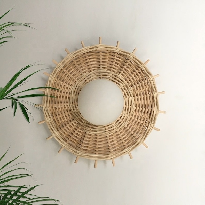 The Minimal Natural Rattan Sconce Globe Wall Pendant/Chandeliers Modern Rustic Home Decoration Wholesale from Manufacturer