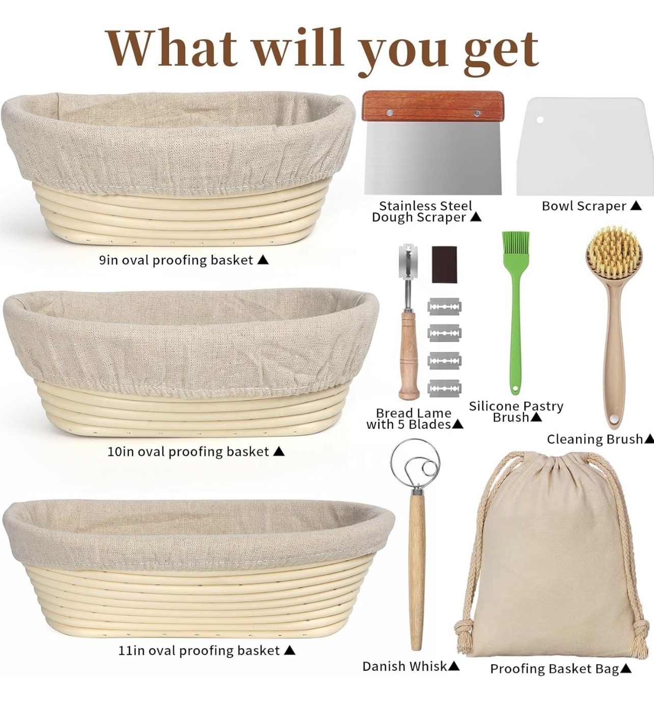 Customized  Banneton Bread Proofing Basket for Rising Sourdough with Linen Cover Full sets with 9 Accessories from Manufacturer