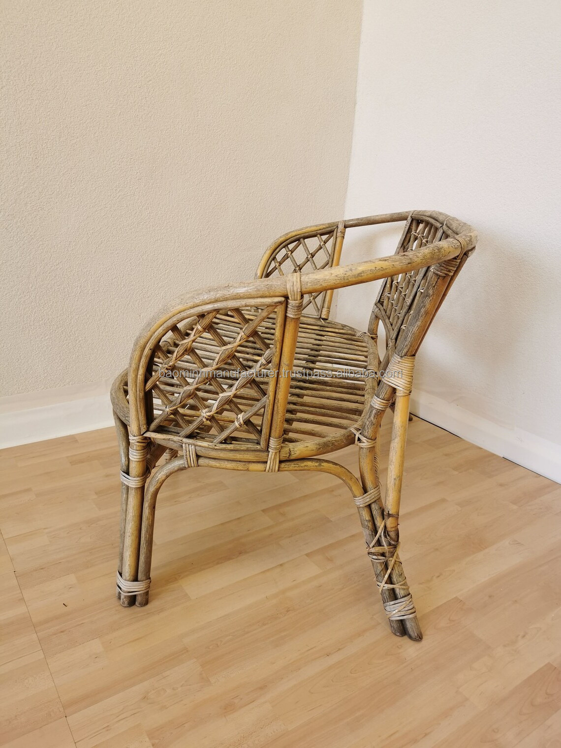 Vintage Bamboo Rattan Bench Boho 1980s Patio Balcony Furniture Mid-century Wicker Chair Outdoor 80s