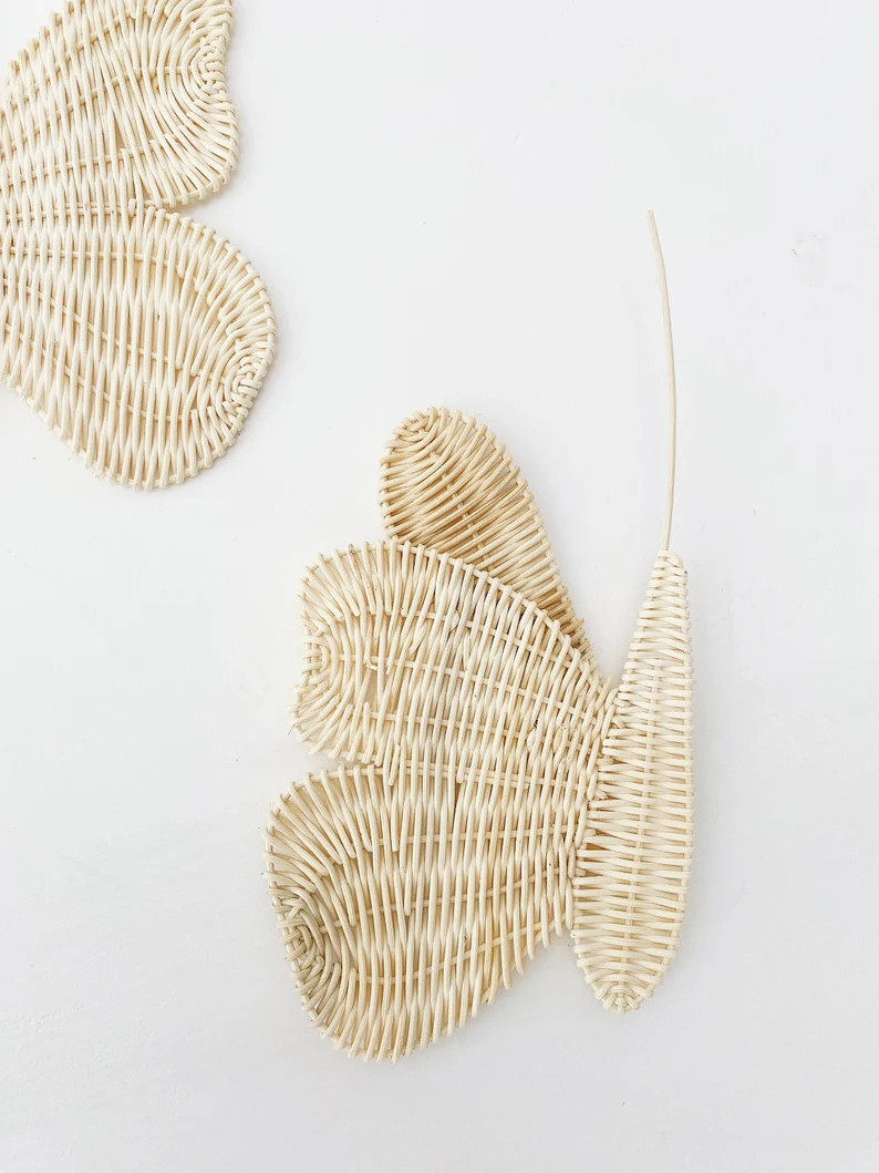 Set of 2 Butterfly Rattan Decorations Butterfly Nursery Decoration Natural Rattan Wicker Wall Decor