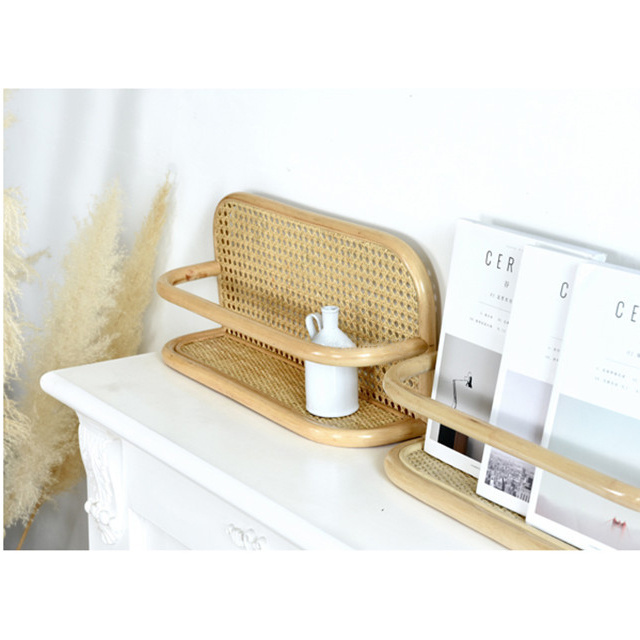 Single Rattan storage shelf for wall hanging rack for book Home decor rattan wall shelf