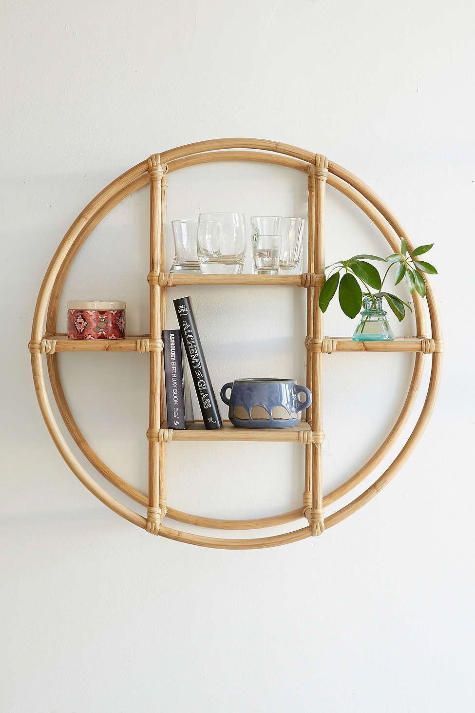 Round rattan wall hanging shelf for decoration