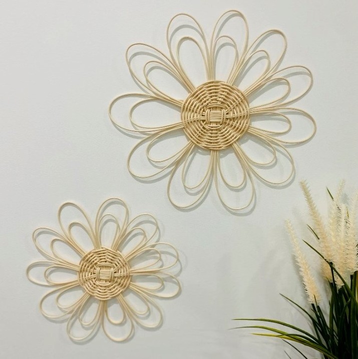 Rattan mini wall flower set of 2, wall hanging boho nursery decor baby and kid room decoration