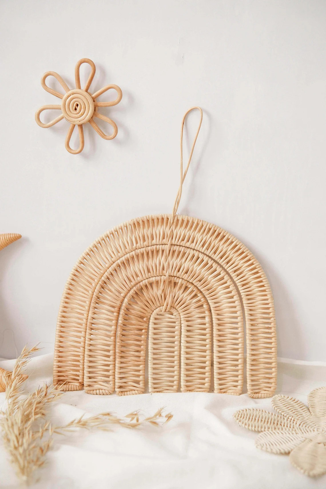 Hot sale online Rattan Rainbow Nursery Wall Decor Rainbow Shelf Decor Kids Bedroom Decor handmade from Vietnam