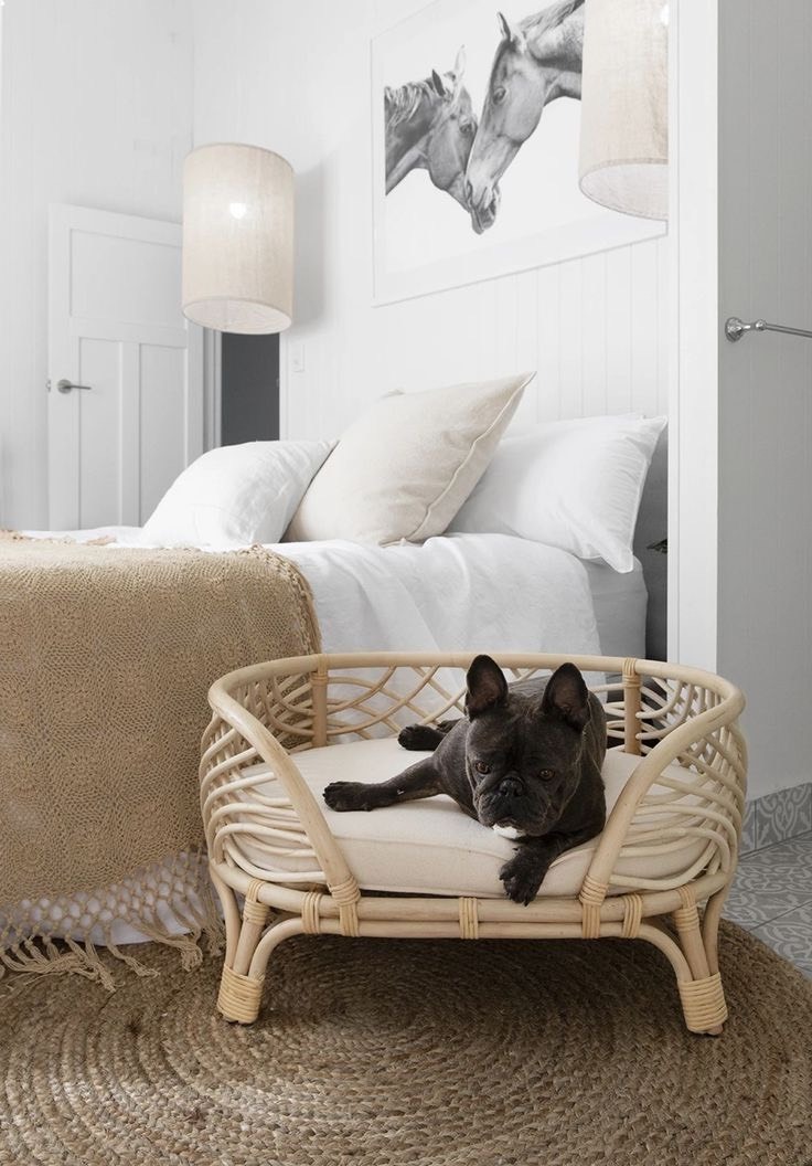 Japanese-style Natural Rattan Woven Pet Bed with Cotton Mat