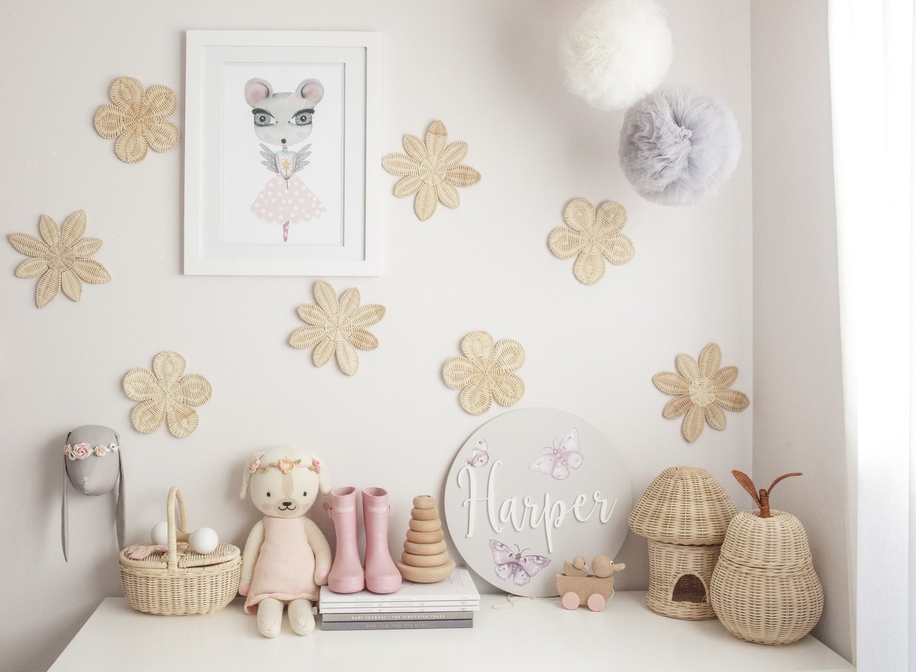 Beautiful handmade rattan wildflower wall decal