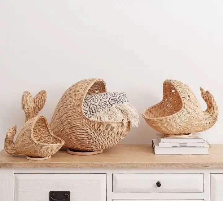 Animal shape rattan cat basket house