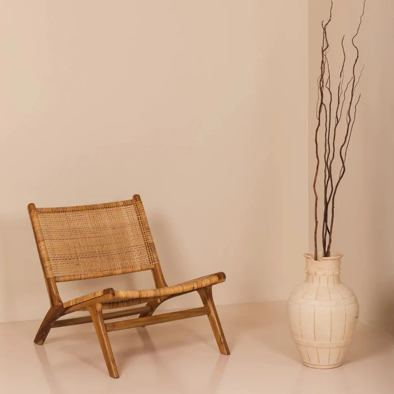 Lounge Chair in solid teak wood and rattan, for outside and inside home handmade from Vietnam