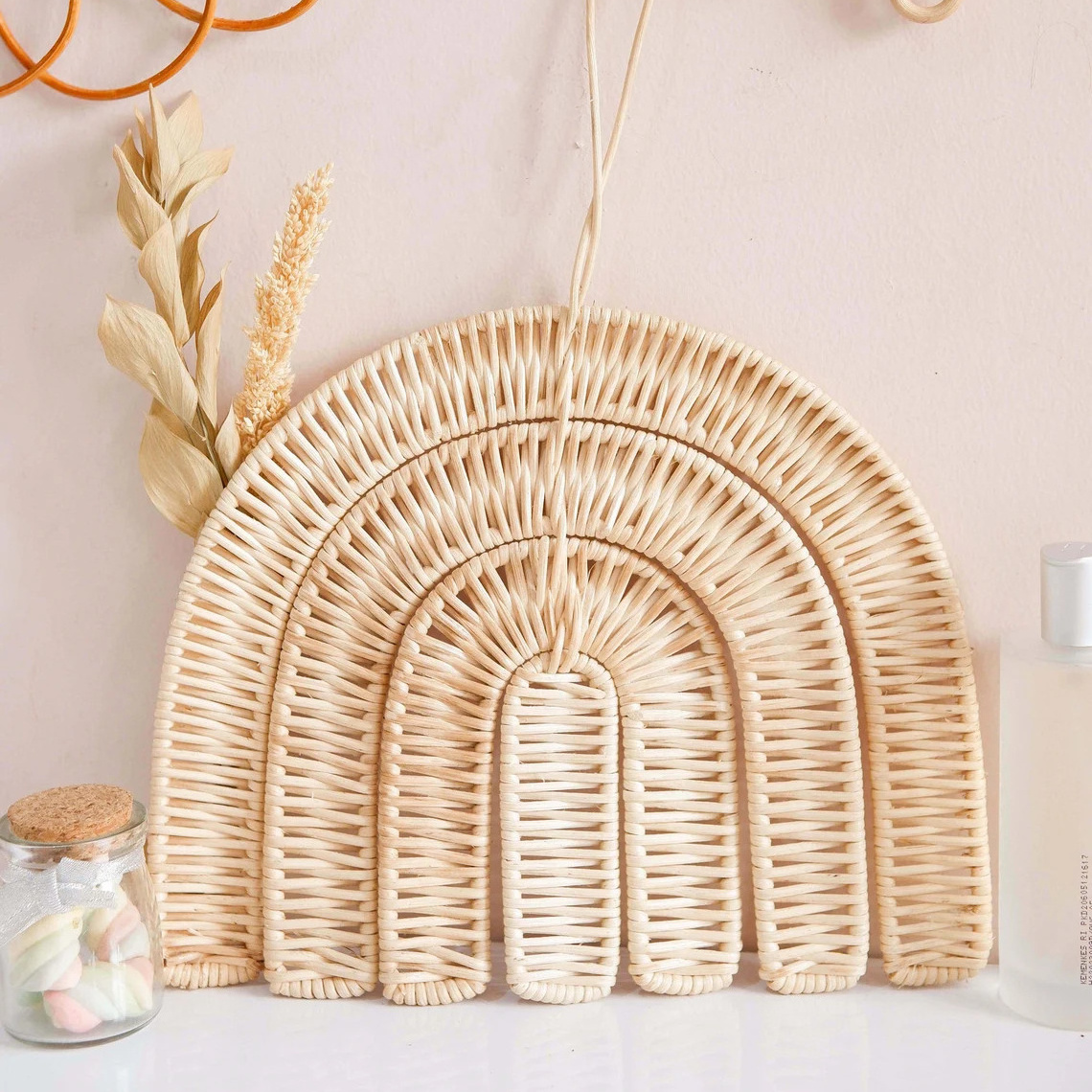 Hot sale online Rattan Rainbow Nursery Wall Decor Rainbow Shelf Decor Kids Bedroom Decor handmade from Vietnam