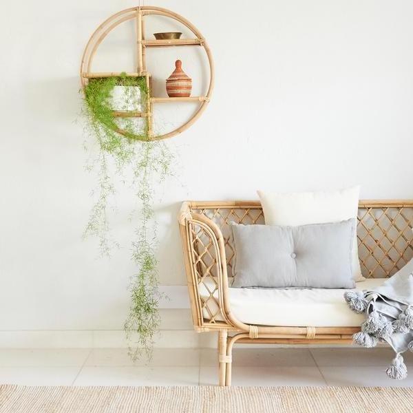 Round rattan wall hanging shelf for decoration